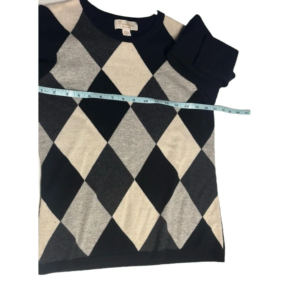 Mainbocher‎ Women's Small Cashmere Argyle Crewneck Sweater Black Gray Cream
